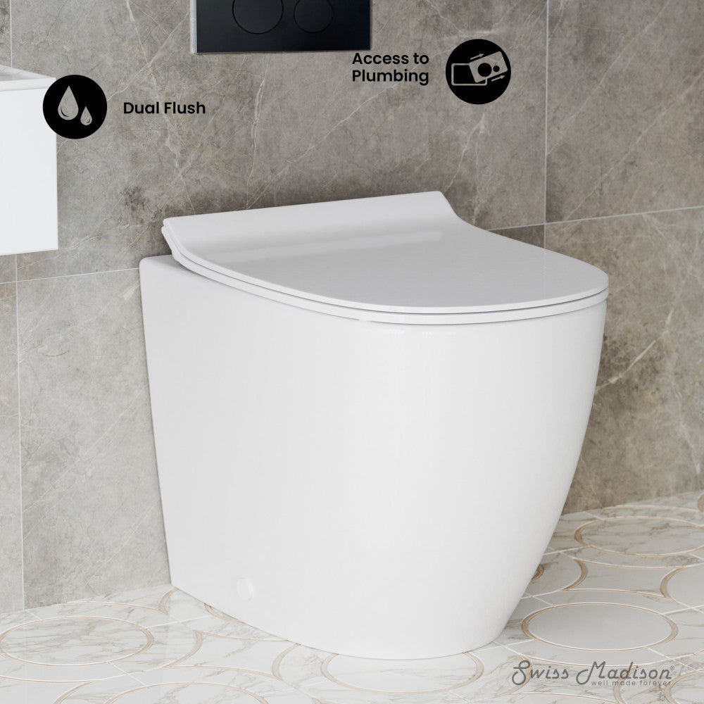 Swiss Madison St. Tropez Back-to-Wall Toilet Bundle 0.8/1.6 GPF Dual Flush in Glossy White with Black Flush Plate