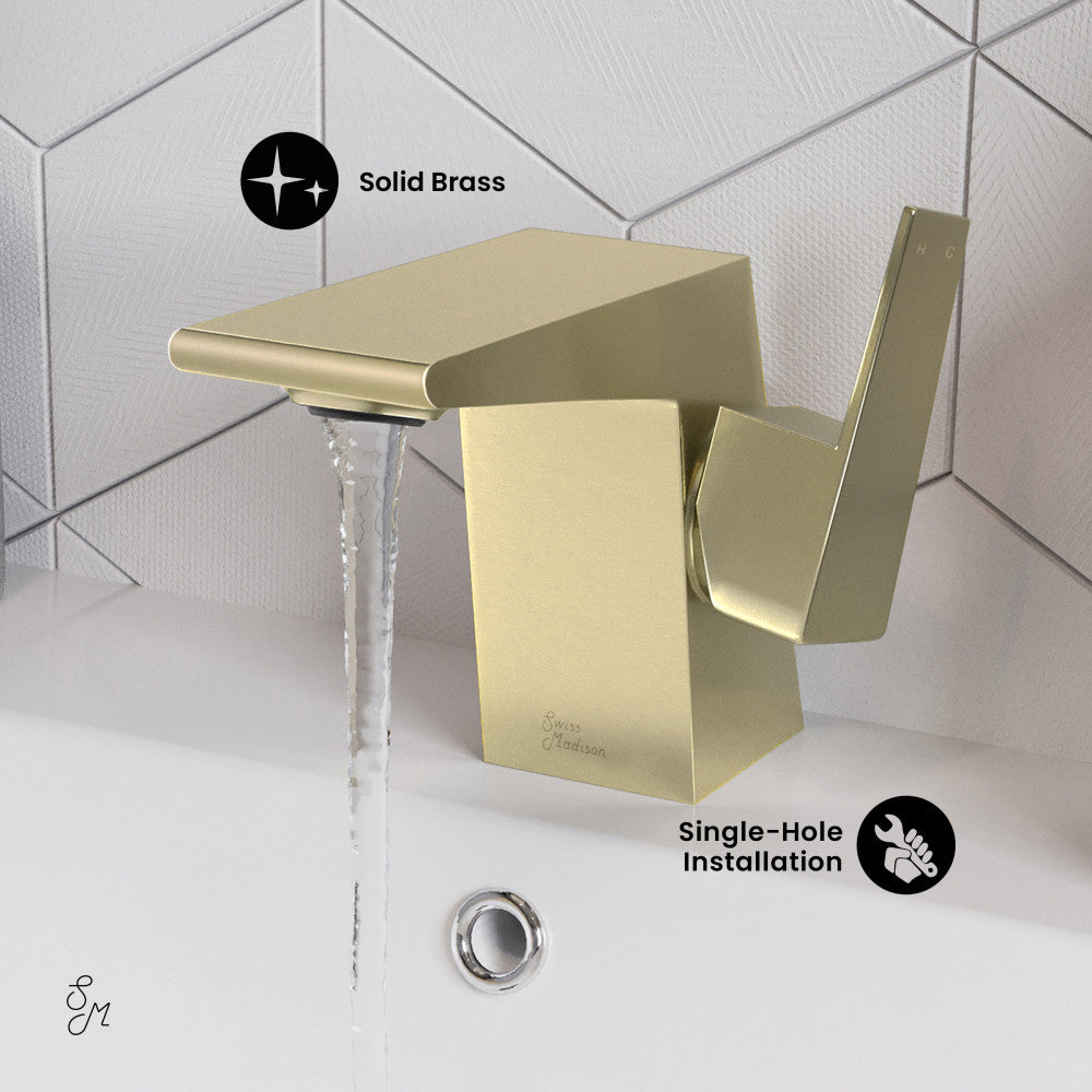 Swiss Madison Carre Single Hole, Single-Handle, Bathroom Faucet in Brushed Gold