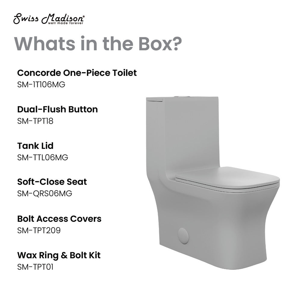 Swiss Madison Concorde One Piece Square Toilet Dual Flush in Matte Grey 1.1/1.6 gpf