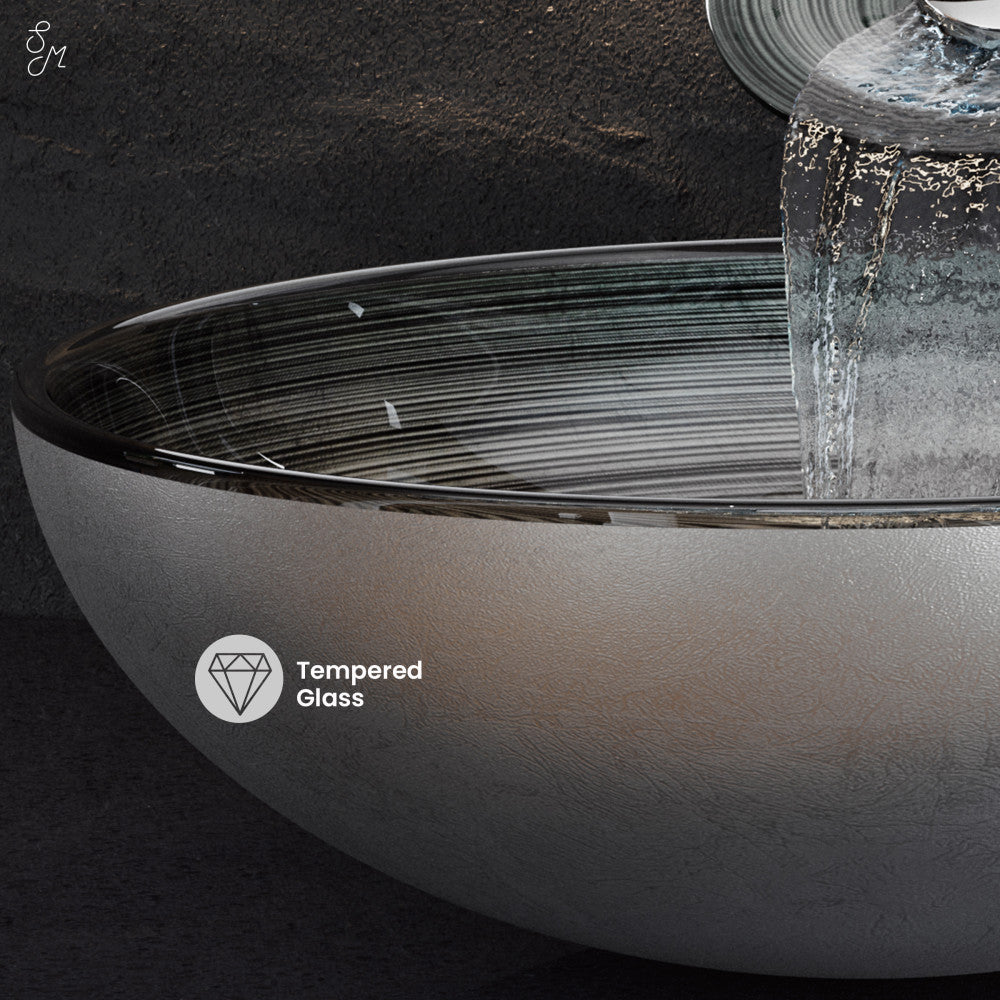 Swiss Madison Cascade 16.5 Glass Vessel Sink with Faucet, Smoky Grey