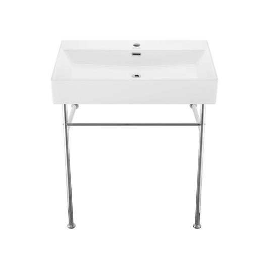 Swiss Madison Claire 30 Ceramic Console Sink White Basin Chrome Legs