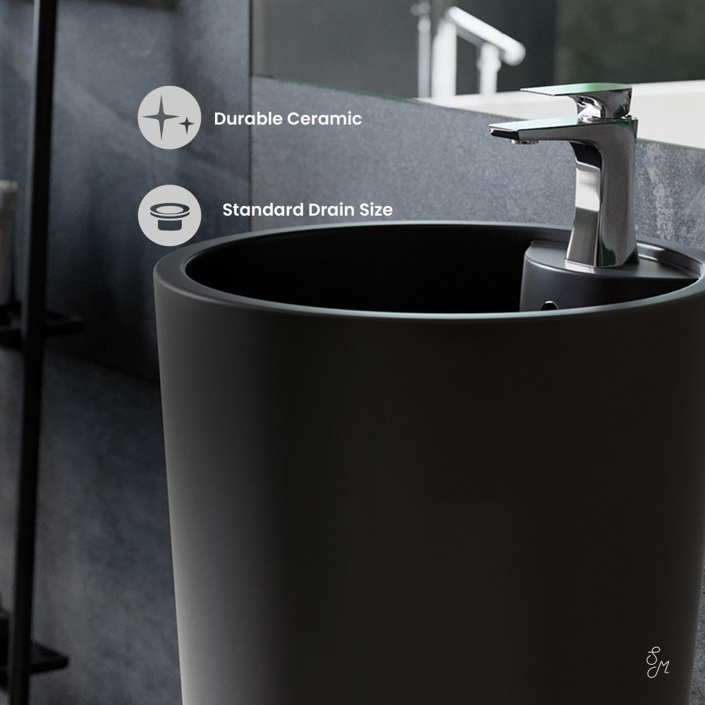 Swiss Madison Monaco Circular Basin Pedestal Sink, Matte Black
