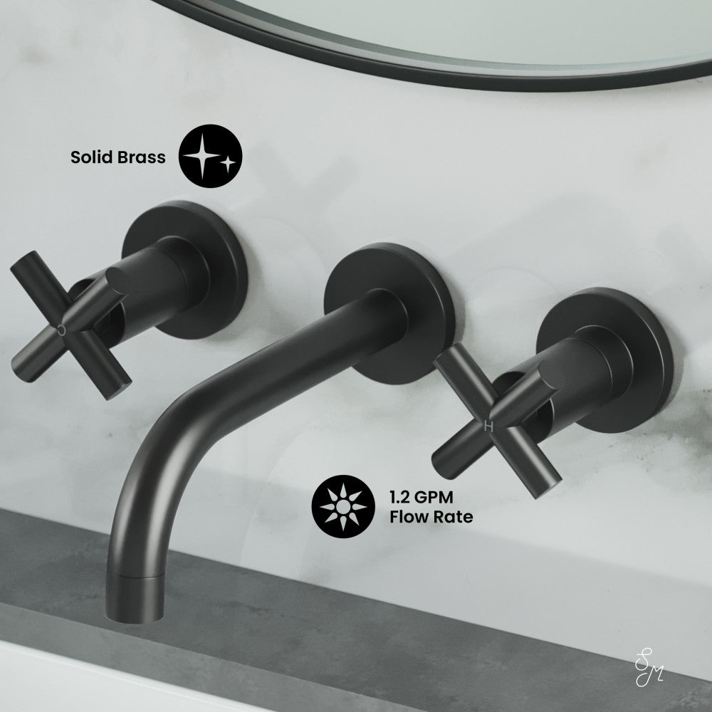 Swiss Madison Ivy 8 in. Widespread Double Cross-Handle Wall Mount Bathroom Faucet in Matte Black