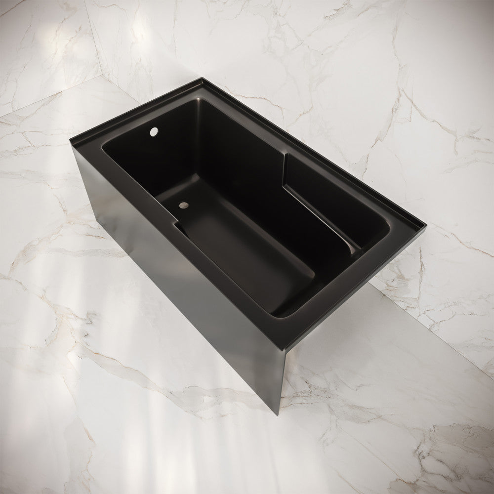 Swiss Madison Voltaire 54 x 30 Skirted Left Drain Soaking Alcove Bathtub in Glossy Black with Integrated Armrest