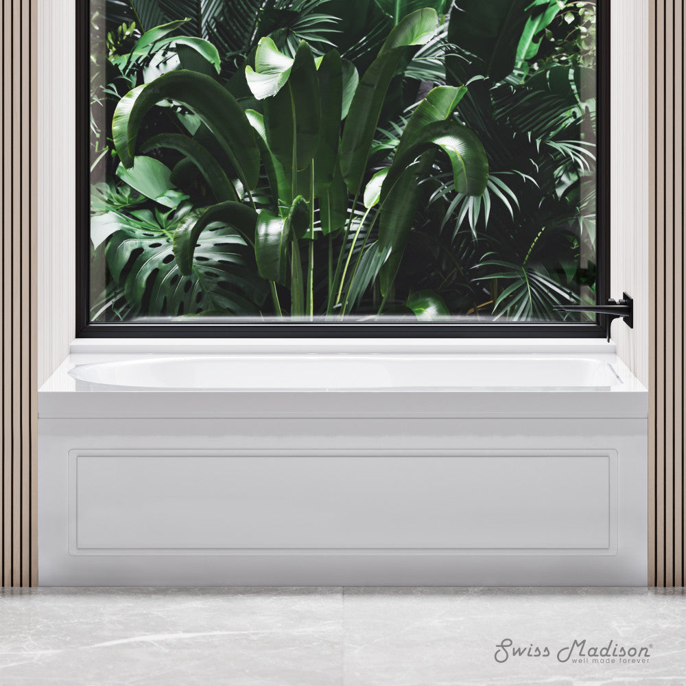 Swiss Madison Concorde 60" x 32" Acrylic Glossy White, Alcove, Integral, Right-Hand Drain, Apron Bathtub