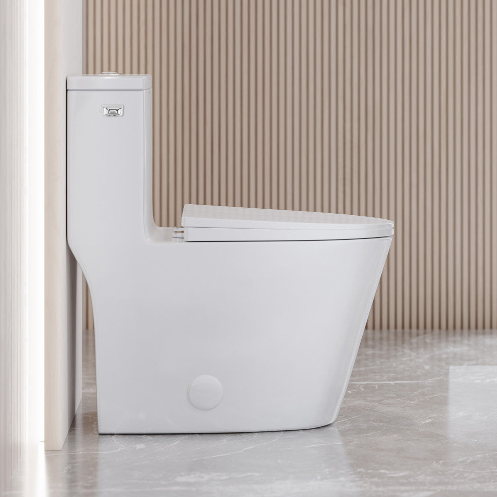 Swiss Madison Dreux One-Piece 12" Rough-in 1.28 GPF Left Flush Elongated Toilet in Glossy White