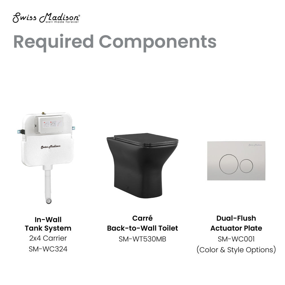 Swiss Madison Carre Back-to-Wall Elongated Toilet Bowl in Matte Black