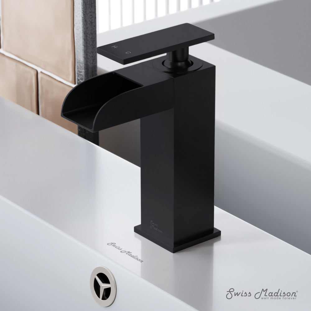 Swiss Madison Concorde Single Hole, Single-Handle, Waterfall Bathroom Faucet in Matte Black