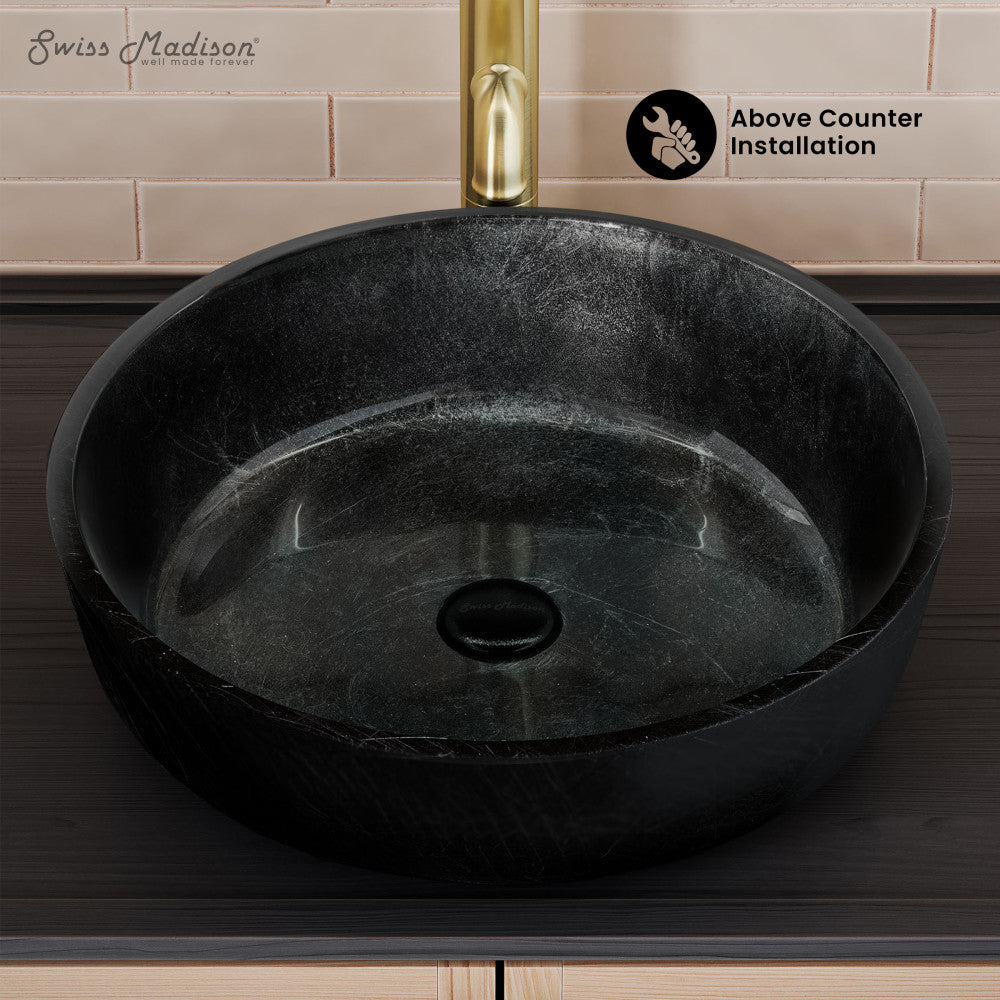 Swiss Madison Avallon 16.5 " Round Glass Vessel Sink, Black