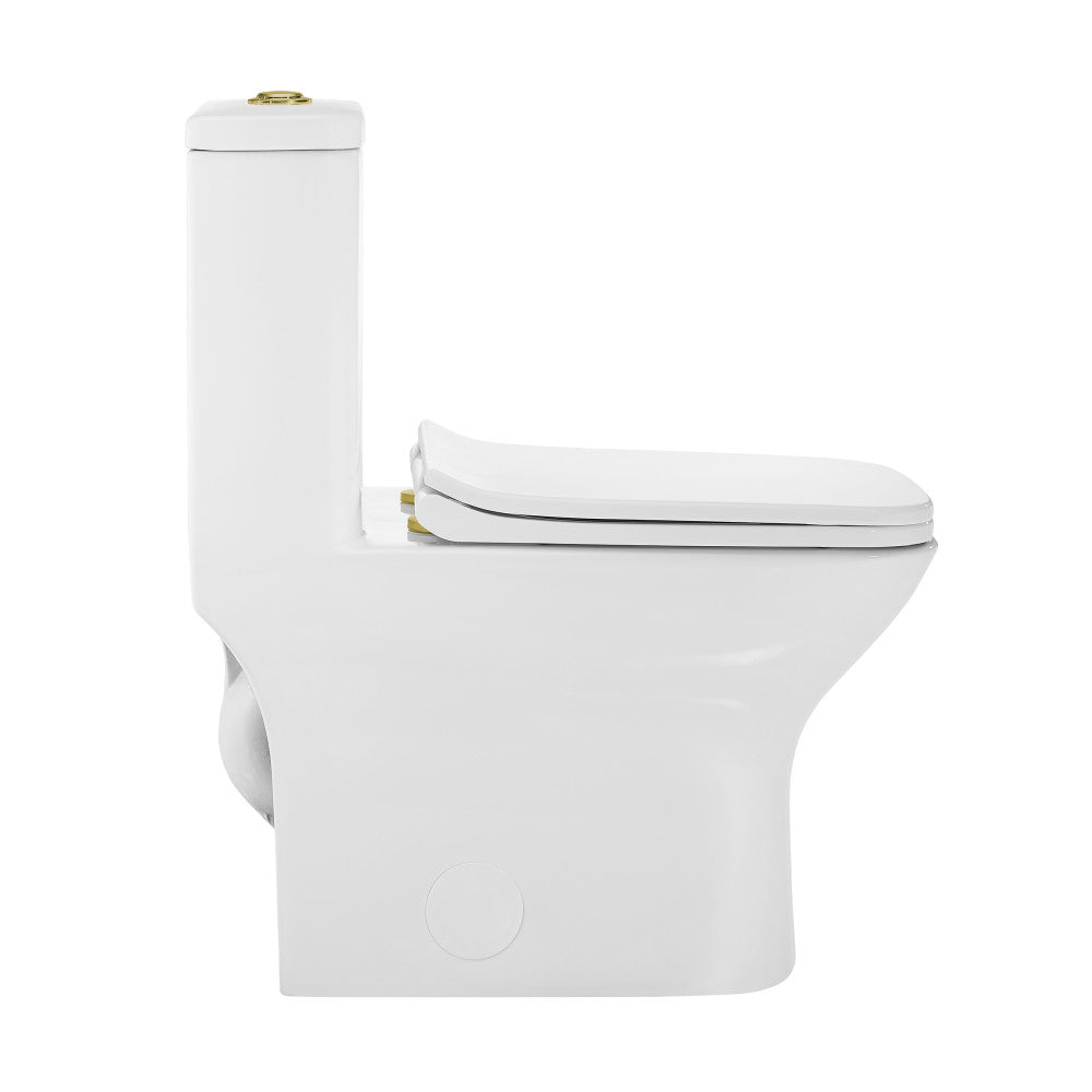 Swiss Madison Carre One Piece Square Toilet Dual Flush, Brushed Gold Hardware 1.1/1.6 gpf