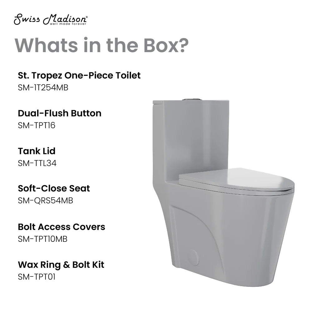 Swiss Madison St. Tropez One-Piece Elongated Toilet Vortex™ Dual-Flush 1.1/1.6 gpf in Glossy Grey