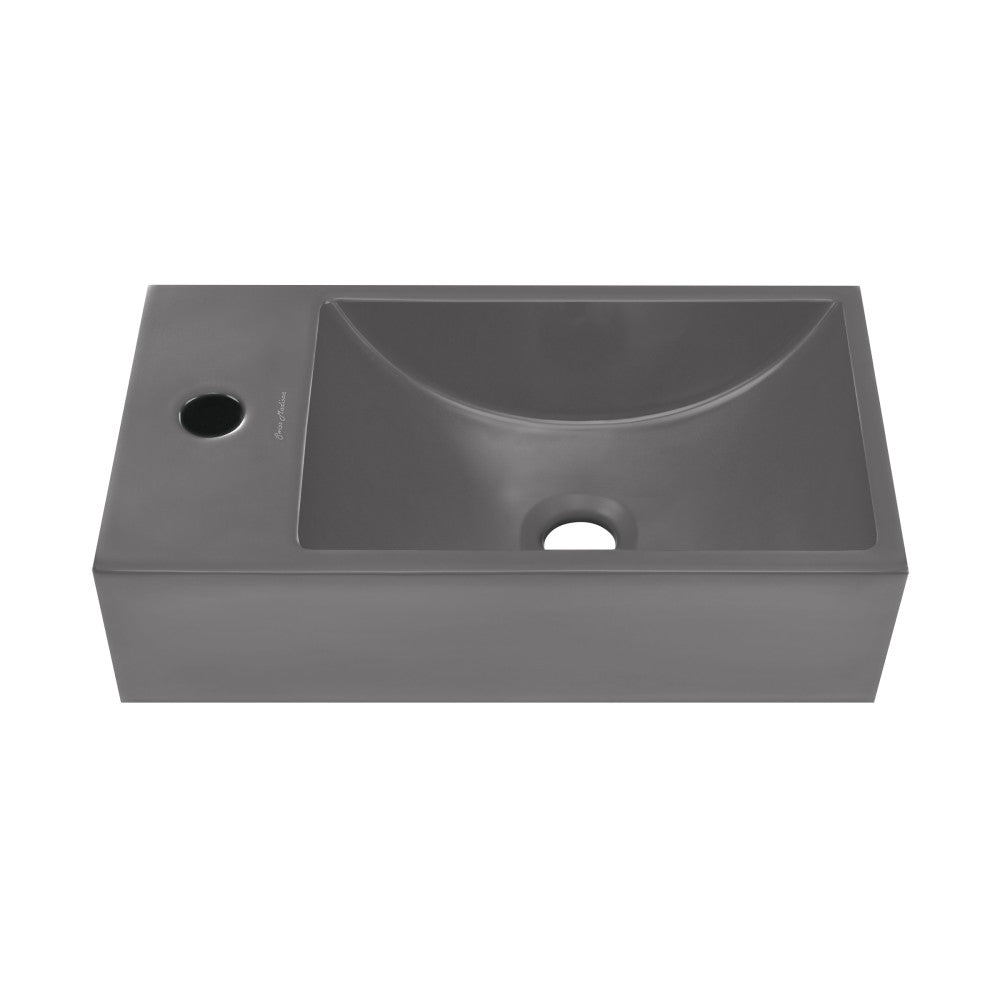 Swiss Madison Lisse 16" Concrete Rectangle Wall-Mounted Sink with Left Side Faucet Mount in Matte Dark Gray