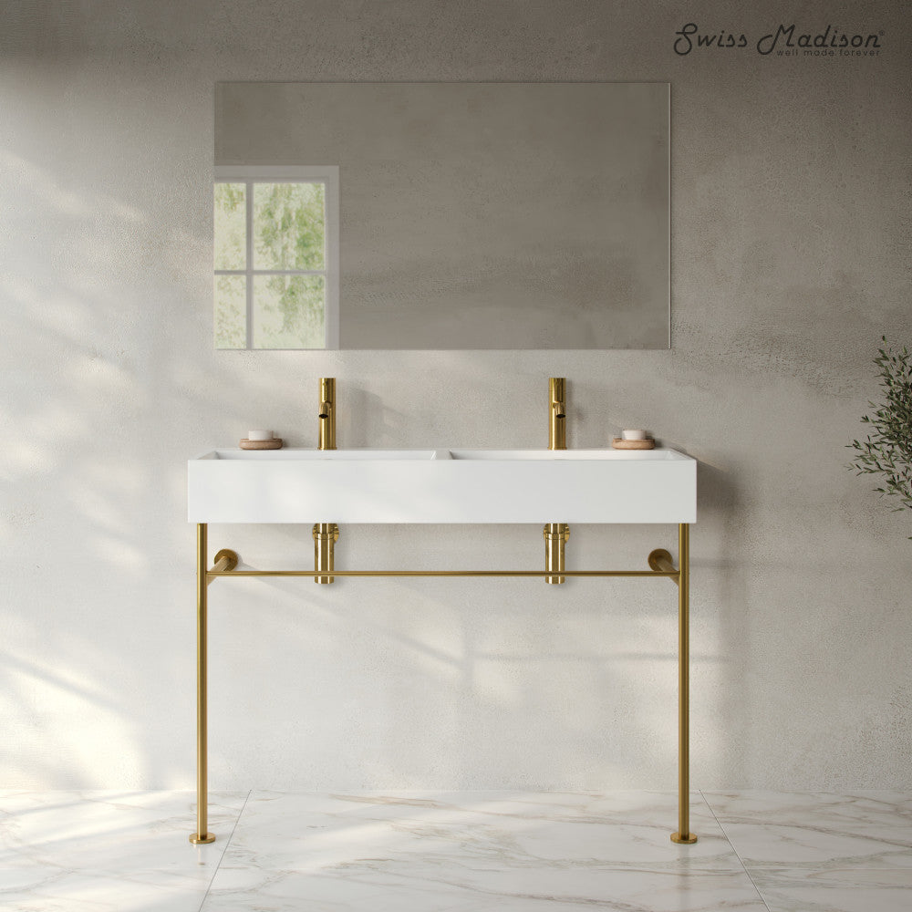 Swiss Madison Claire 48" Double Basin Console Sink with Brushed Gold Legs