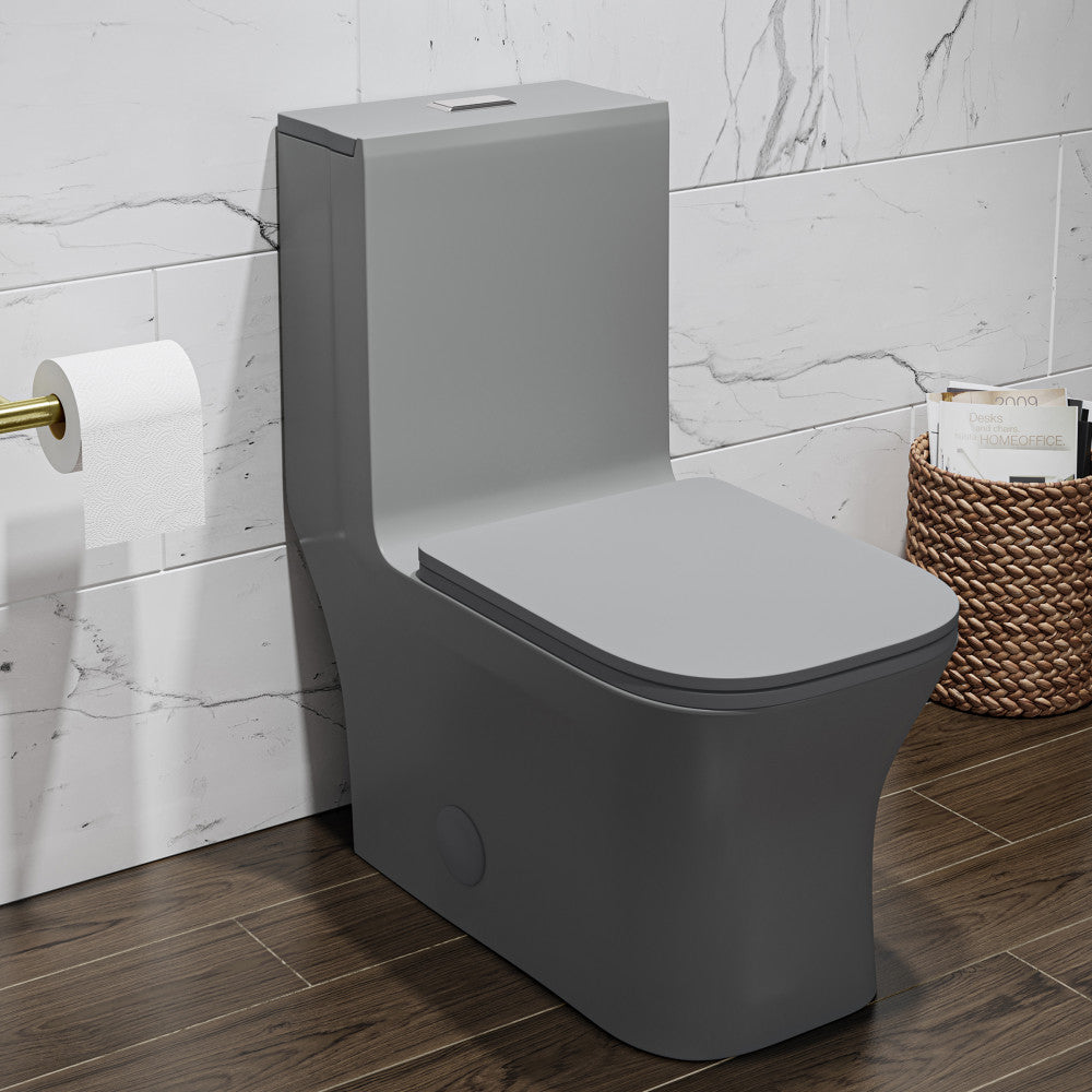 Swiss Madison Concorde One Piece Square Toilet Dual Flush in Matte Grey 1.1/1.6 gpf