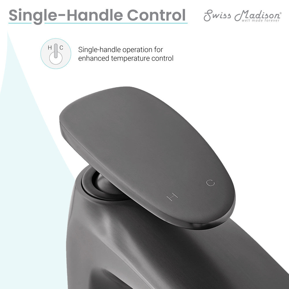 Swiss Madison Sublime Single Hole, Single-Handle, High Arc Bathroom Faucet in Gunmetal Grey