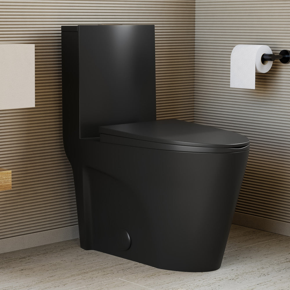 Swiss Madison St. Tropez One-Piece 14" Rough-in 1.1/1.6 GPF Dual Top Flush Elongated Toilet in Matte Black