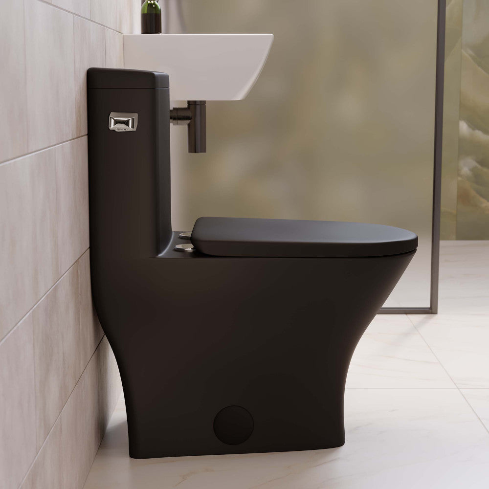 Swiss Madison Sublime II One-Piece 12" Rough-in 1.28 GPF Left Flush Round Compact Toilet in Matte Black