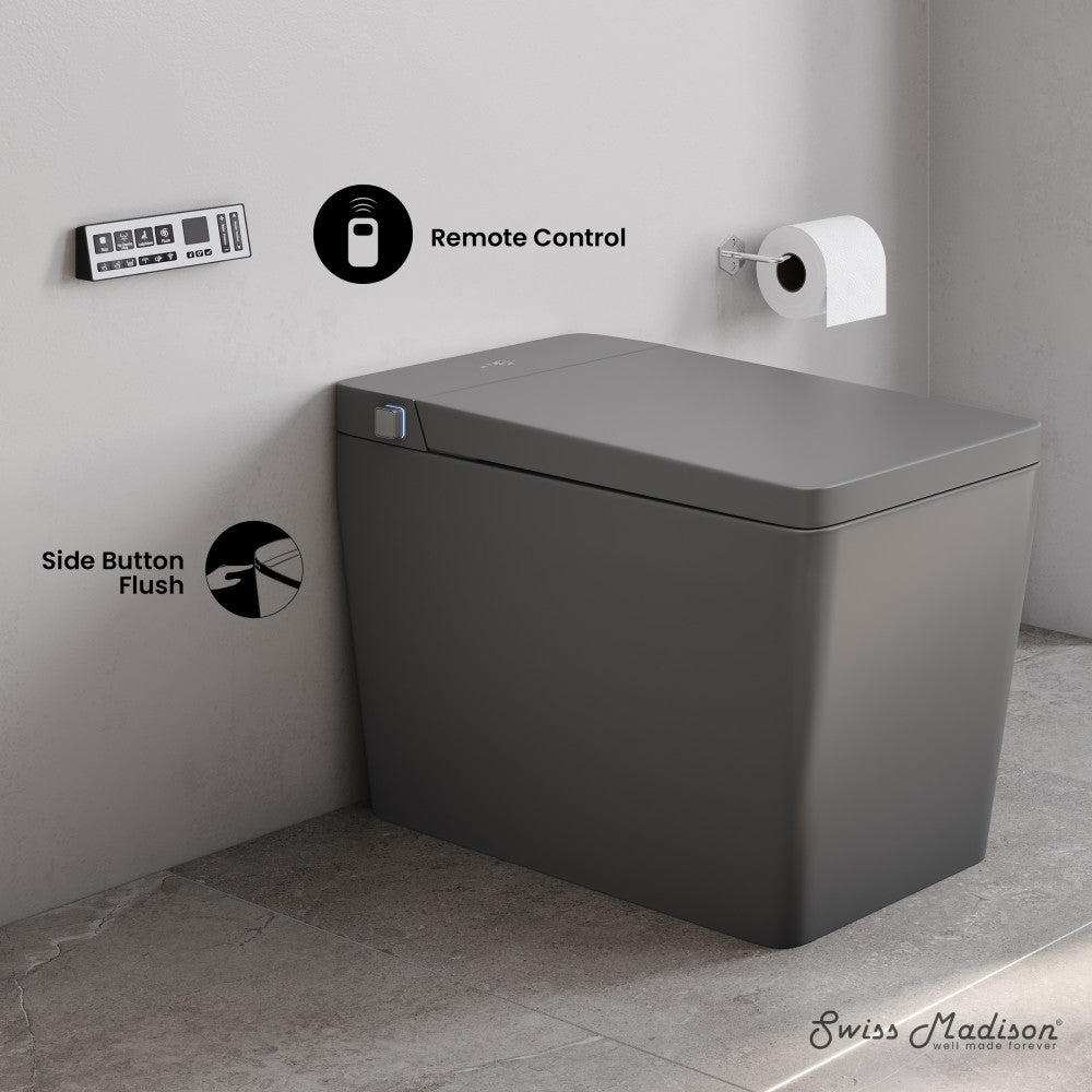Swiss Madison Concorde One Piece Smart Toilet 1.28 GPF in Matte Gray with Heated Bidet, Air Drying, Night Light, Foot Sensor