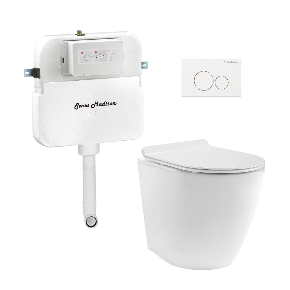 Swiss Madison St. Tropez Back-to-Wall Toilet Bundle 0.8/1.6 GPF Dual Flush in Glossy White with White Flush Plate