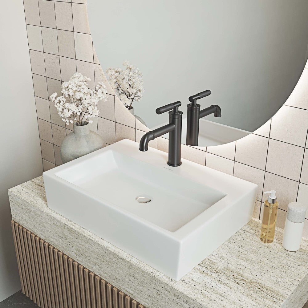 Swiss Madison Claire 20 Rectangle Ceramic Vessel Sink, Matte White