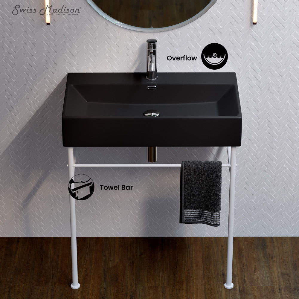 Swiss Madison Claire 30 Ceramic Console Sink Matte Black Basin Matte White Legs