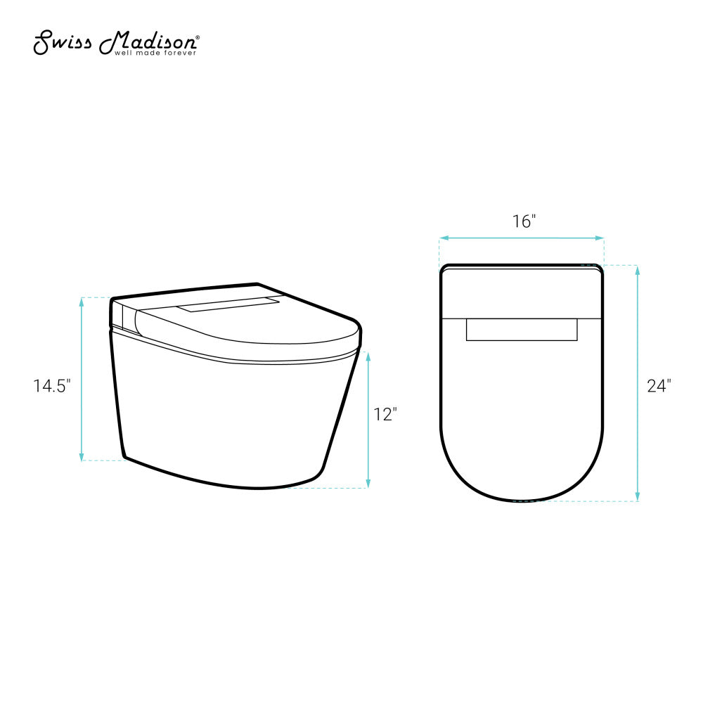 Swiss Madison Hugo H Wall-Hung Toilet in Glossy White with Supporting Frame