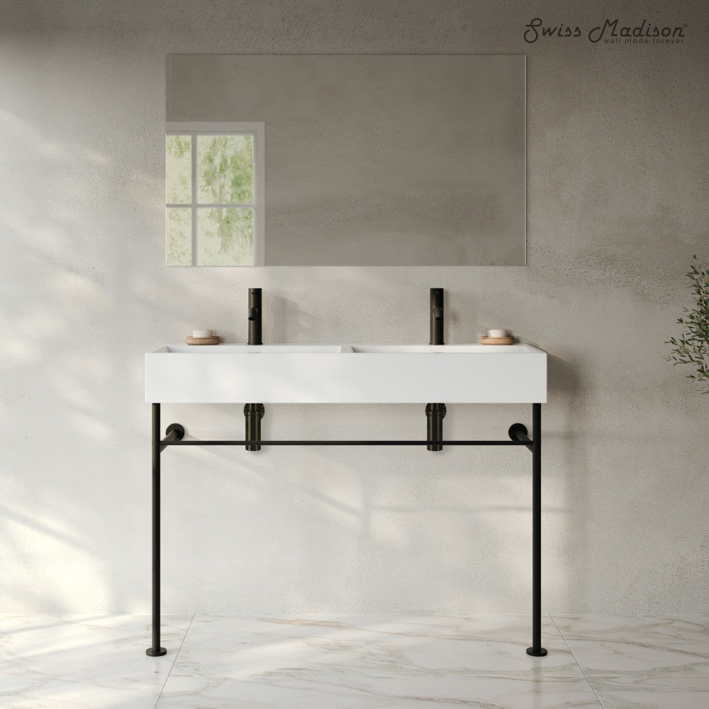 Swiss Madison Claire 48" Double Basin Console Sink with Matte Black Legs