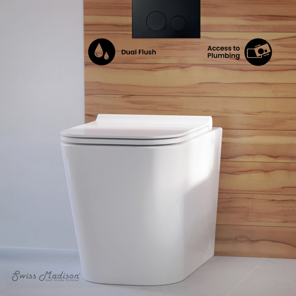 Swiss Madison Concorde Back-to-Wall Toilet Bundle 0.8/1.6 GPF Dual Flush in Glossy White with Black Flush Plate