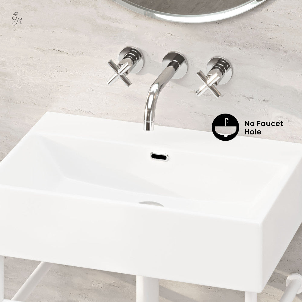 Swiss Madison Claire 24" Rectangle Zero Hole Console Sink with Matte White Legs