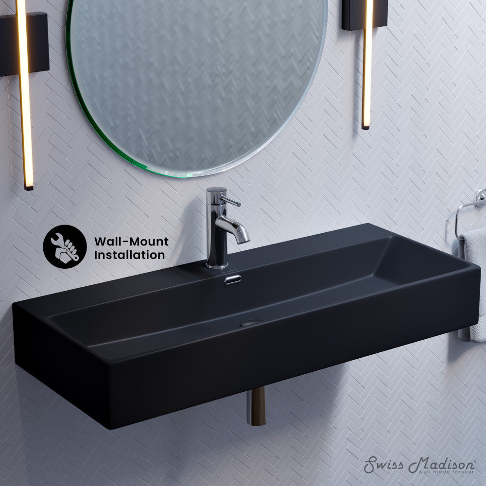 Swiss Madison Claire 40" Rectangle Wall-Mount Bathroom Sink in Matte Black