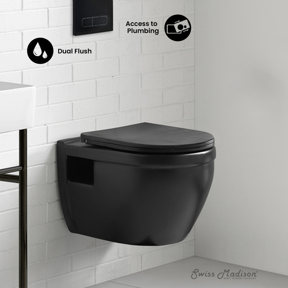 Swiss Madison Ivy Wall-Hung Elongated Toilet Bowl in Matte Black