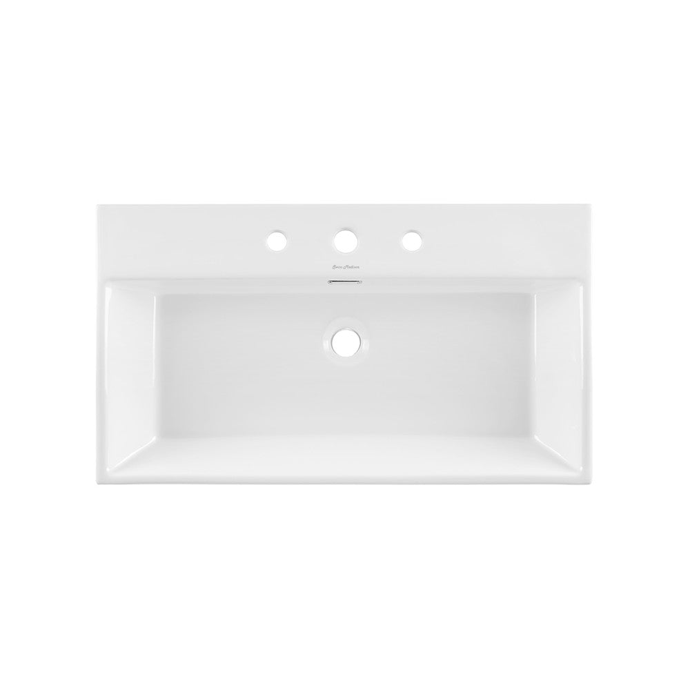Swiss Madison Claire 30" Console Sink White Basin Brushed Gold Legs with 8" Widespread Holes