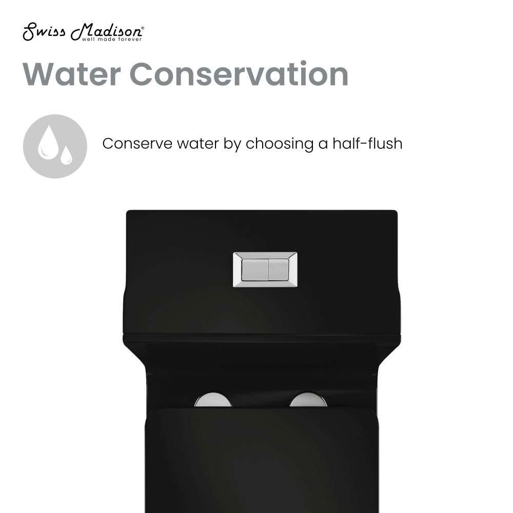 Swiss Madison Concorde One Piece Square Toilet Dual Flush in Glossy Black 1.1/1.6 gpf