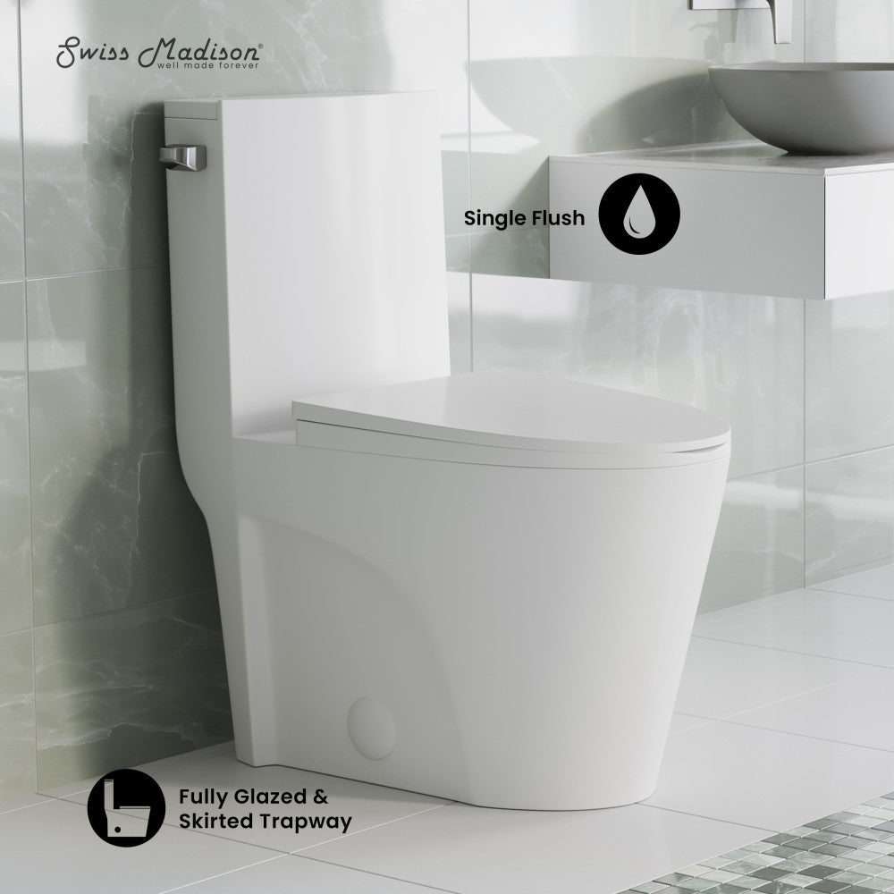 Swiss Madison St. Tropez One-Piece 10" Rough-in 1.28 GPF Left Flush Elongated Toilet in Glossy White