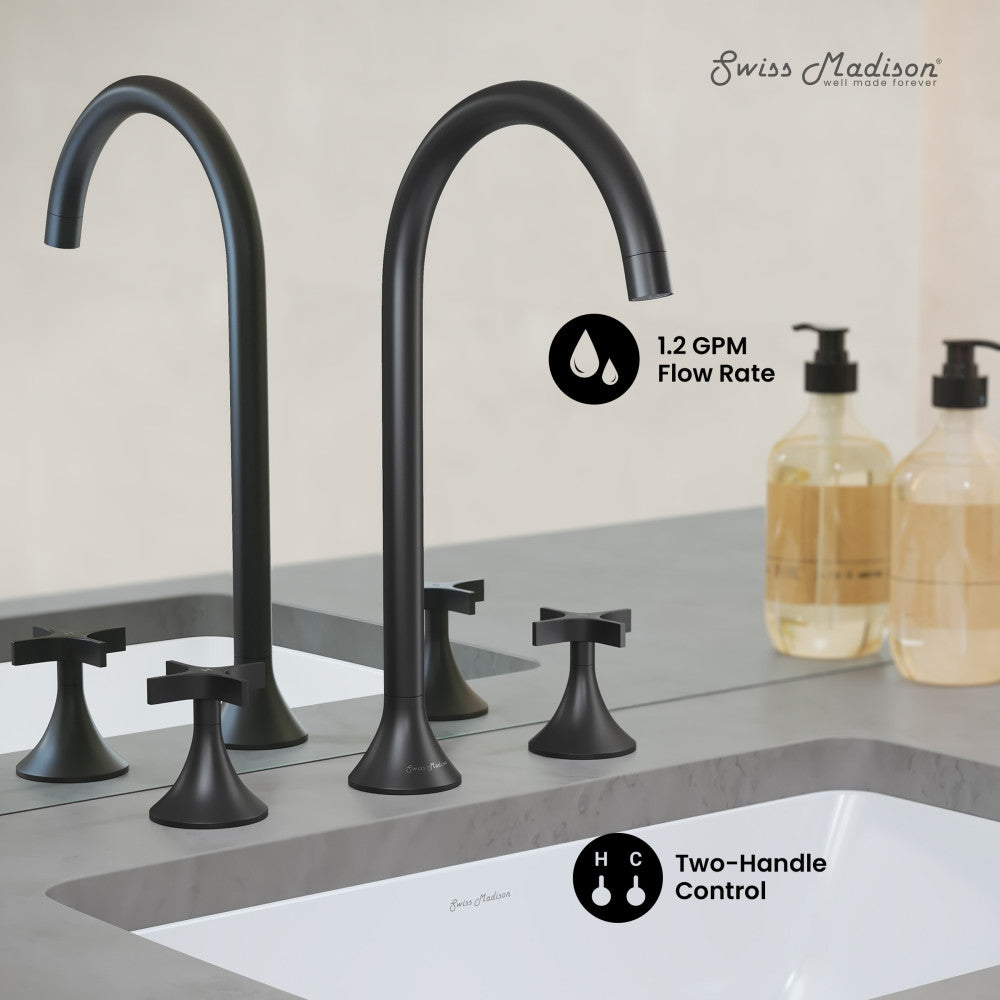 Swiss Madison Daxton 8 in. Widespread, Cross Handle, Bathroom Faucet in Matte Black
