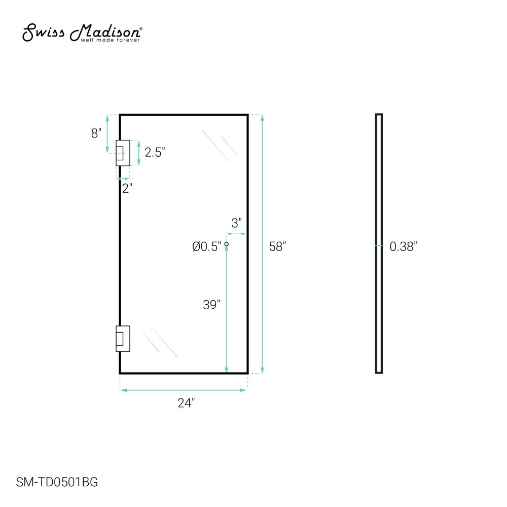 Swiss Madison Voltaire 24 x 58 Frameless Pivot 3/8 in. (10mm) Ultra Clear Tempered Glass Tub Door with Gold Brushed Hardware