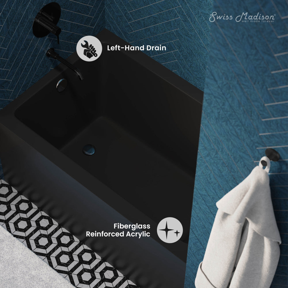 Swiss Madison Voltaire 48" x 32" Left-Hand Drain Alcove Bathtub with Apron in Matte Black