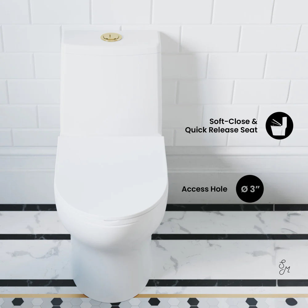 Swiss Madison Ivy One Piece Toilet Dual Vortex™ Flush, Brushed Gold Hardware 1.1/1.6 gpf