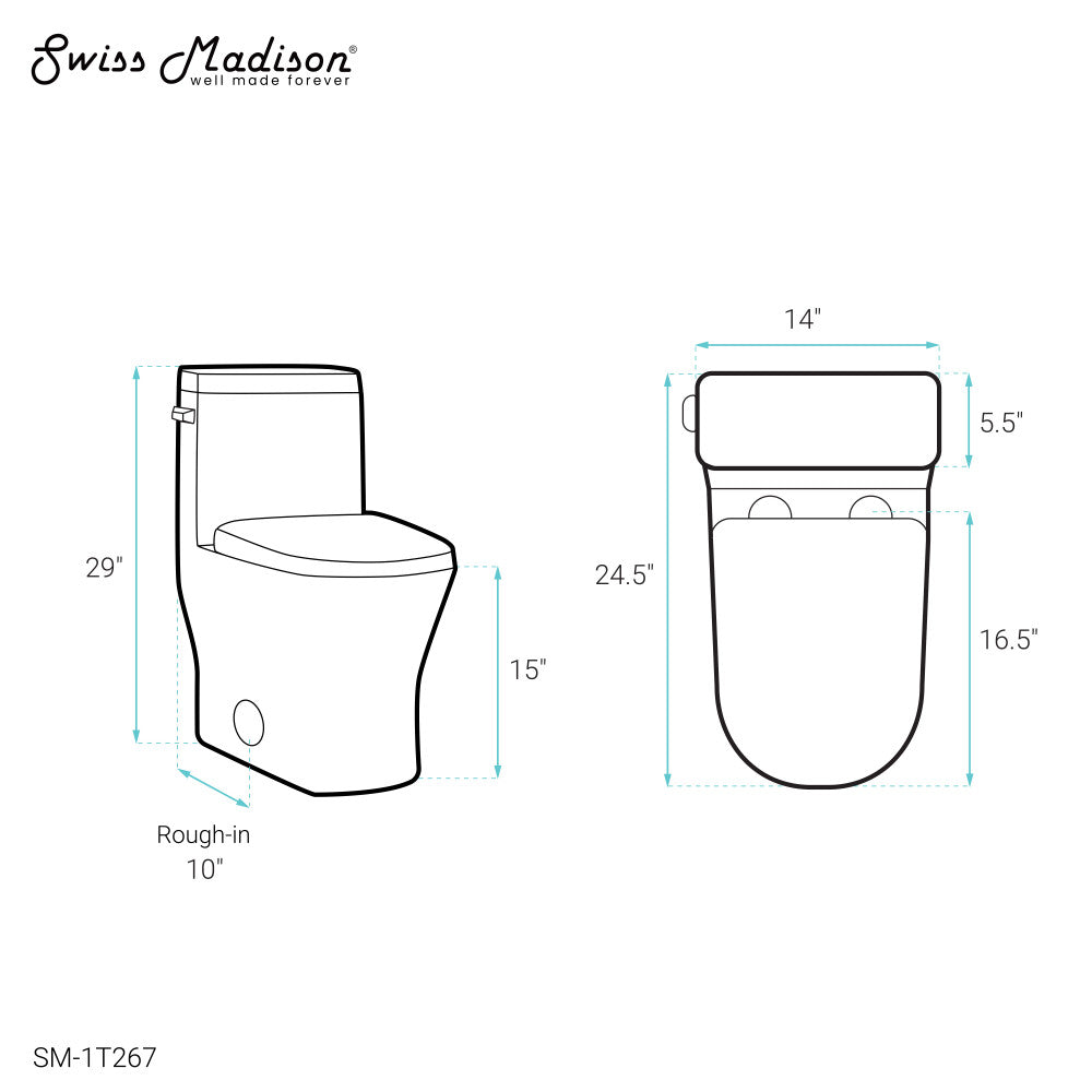 Swiss Madison Sublime II One-Piece Round Toilet with Left Side Flush, 10" Rough-In 1.28 gpf