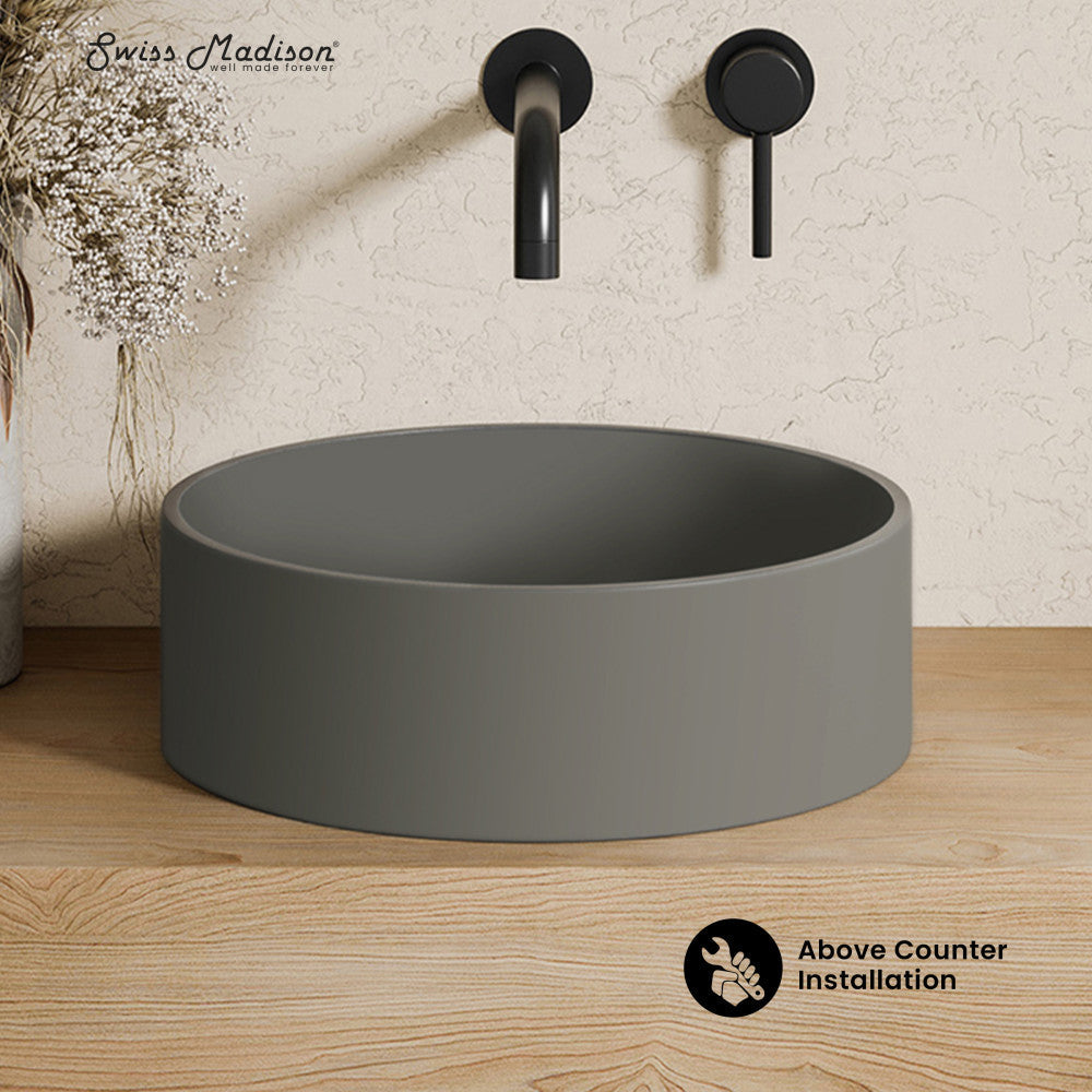 Swiss Madison Lisse 15" Round Concrete Vessel Bathroom Sink in Dark Grey
