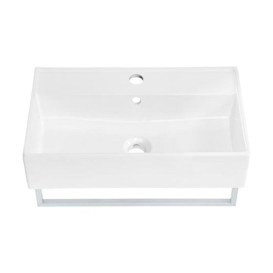 Swiss Madison Claire 22" Wall-Mount Bathroom Sink with Silver Towel Bar