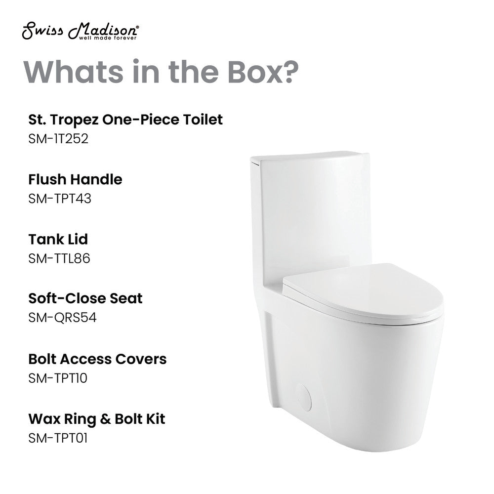 Swiss Madison St. Tropez One Piece Elongated Toilet Right Side Flush 1.28 gpf