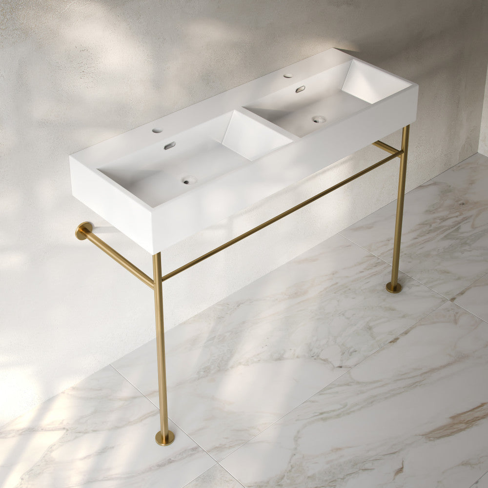 Swiss Madison Claire 48" Double Basin Console Sink with Brushed Gold Legs