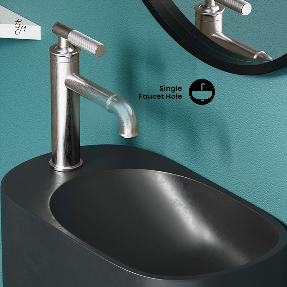 Swiss Madison Terre 18" Solid Surface Oval Wall-Mounted Sink with Left Side Faucet Mount in Matte Black