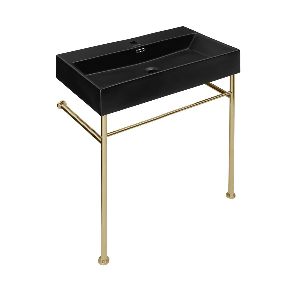 Swiss Madison Claire 30 Ceramic Console Sink Matte Black Basin Gold Legs