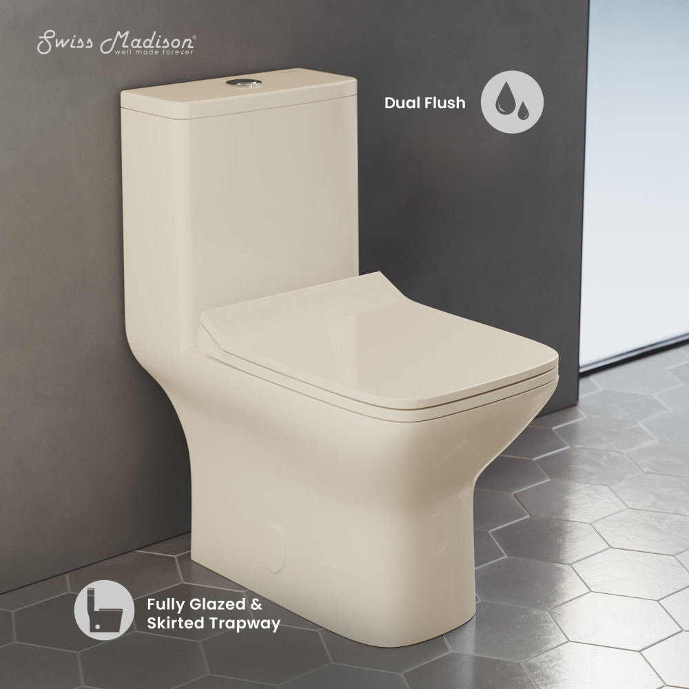 Swiss Madison Carre One Piece Square Toilet Dual Flush 1.1/1.6 gpf in Bisque