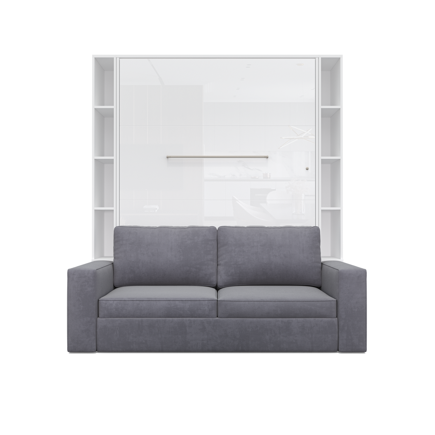 Maxima House Murphy Bed Invento Vertical European FULL size with a Sofa and two Bookcases