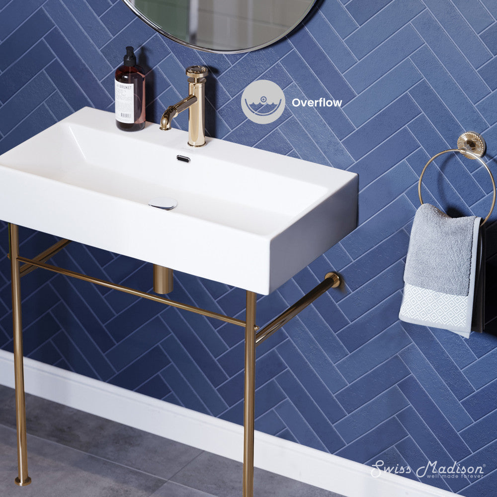 Swiss Madison Claire 30 Ceramic Console Sink White Basin Gold Legs