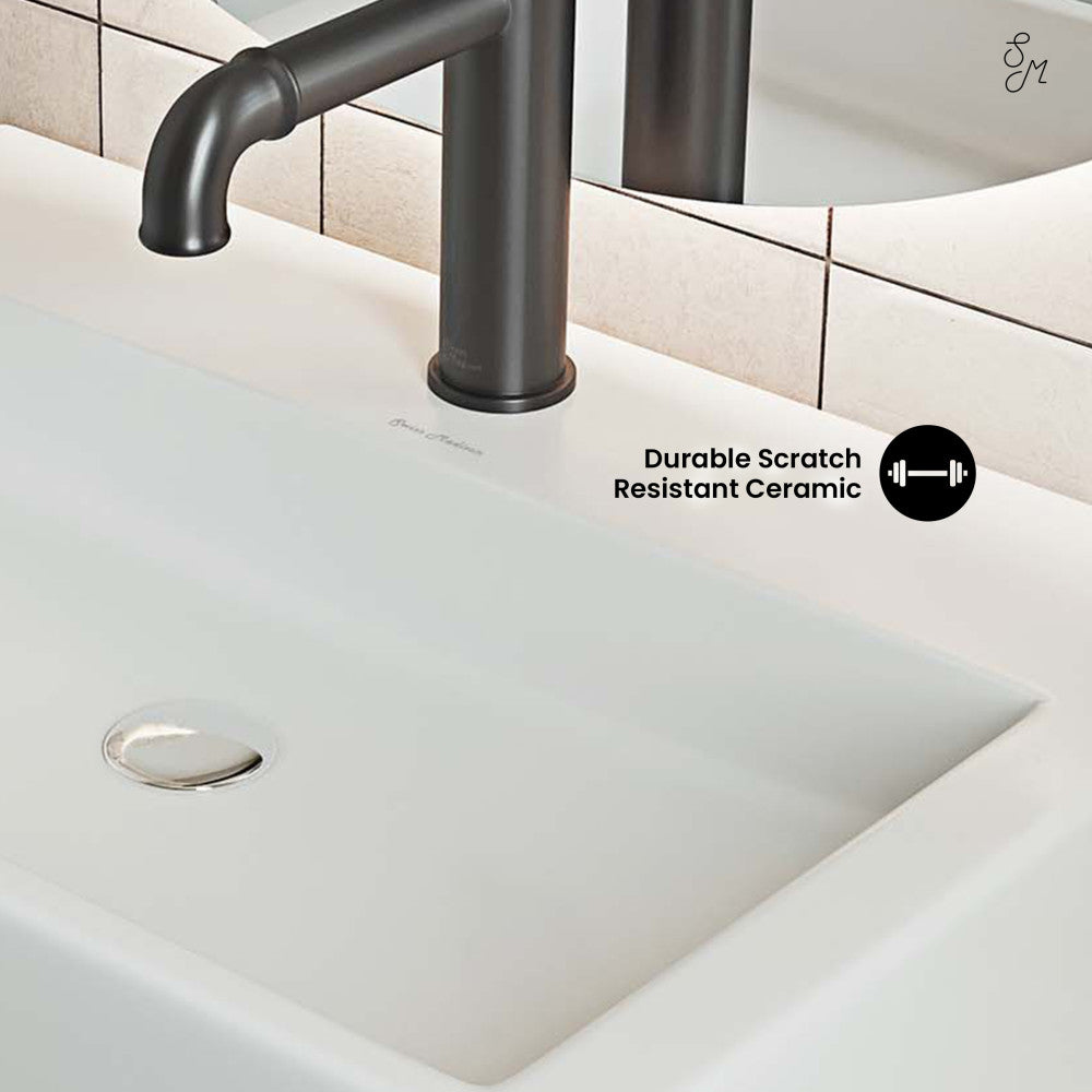 Swiss Madison Claire 20 Rectangle Ceramic Vessel Sink, Matte White
