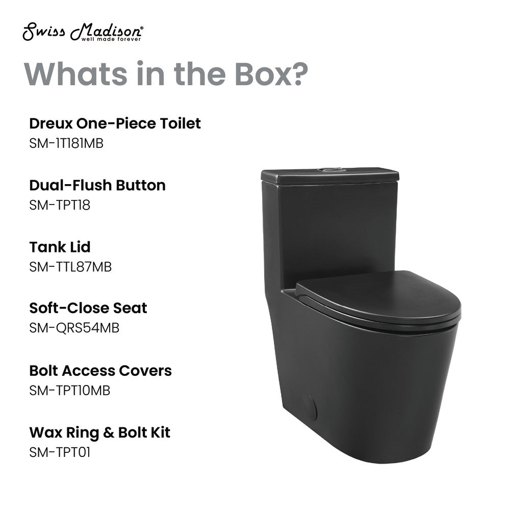 Swiss Madison Dreux One Piece Elongated Dual Flush Toilet with 0.95/1.26 GPF in Matte Black